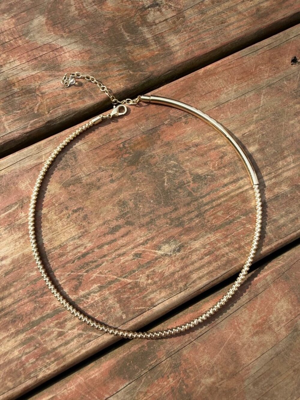 Gold-Tone Metal Choker Necklace With Adjustable Chain